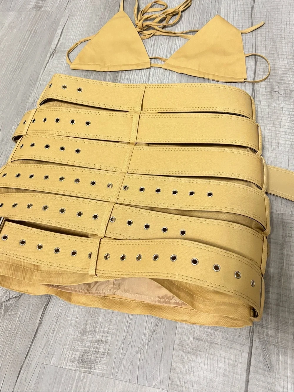 Mustard color/ Women's Triangle Bikini Top and Wide Waist Belt Set